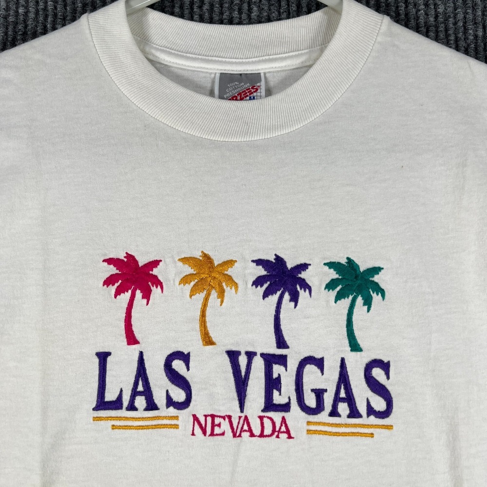 Vintage Jerzees Shirt Womens Medium Las Vegas White Short Sleeve Made in USA